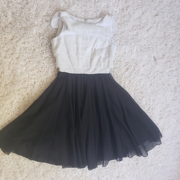 1950s 1960s Vintage Miss Elliotte California Black & White Dress Tiered Bodice - Picture 10 of 13